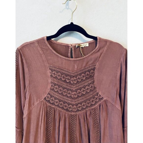 Kings Road Dress Womens Large Mauve Crochet Gauzy Long Sleeve Flowy Boho Peasant - Picture 3 of 7